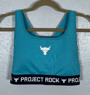 Under Armour Women L Blue Project Rock Crossback Sports Bra Athleisure Workout thumbnail 1