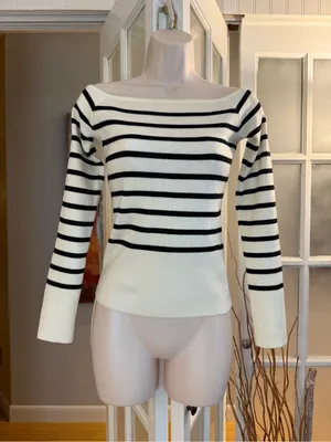 ✨The WorkShop Striped Boat Neck Knit Top Small✨ White thumbnail 1