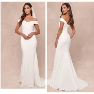 Lulus Arienne White Off-the-Shoulder Mermaid Maxi Dress Medium Bridal Wedding thumbnail 2