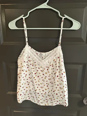 Hollister White Lace Floral Tank Top thumbnail 1