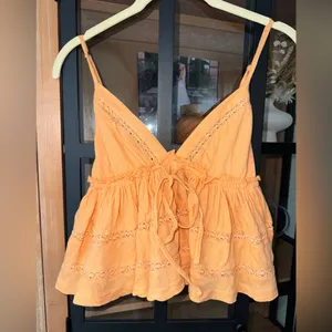 Kimchi Blue Nia babydoll crop top tank lace tie front bow Urban Outfitters neon thumbnail 2
