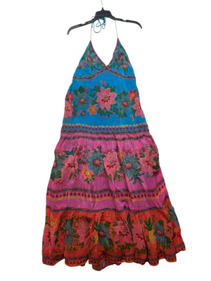 Farm Rio size small new Vibrant Floral Halter Midi Dress Anthropologie slip thumbnail 2
