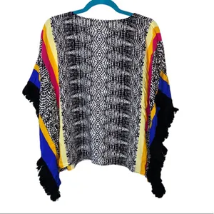 Westbound Abstract Animal Print Kimono‎ Poncho Fringe Sleeve Large thumbnail 4