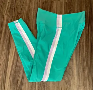 WILO‎ Teal Green Athletic Leggings Women's Size L Colorblock Side Stripe thumbnail 1