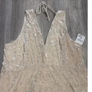 Arula Ivory Crushed Velvet V-Neck Lace Up Back Mini Dress Plus Size 3X NEW thumbnail 3