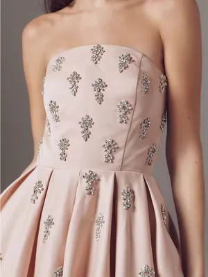MAC DUGGAL Pink Size 8 Strapless Crystal Embellished Satin A-Line Dress Gown thumbnail 5