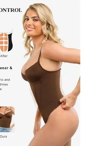 Popilush Corset Bodysuit Built in Bra V Neck Tummy Control Thong Shapewear NEW thumbnail 9
