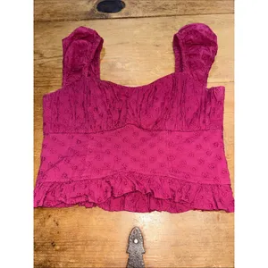 Hollister Plum Swiss Dot Bustier Peplum Crop Top Y2K Coquette XS thumbnail 2