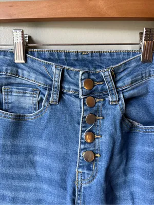 High Rise Button Fly Flare Jeans Distressed Bell Bottom Y2K thumbnail 5