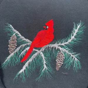 Unbranded Cardinal Embroidered Sweatshirt Women L Black Mock Neck Raglan Vintage thumbnail 4