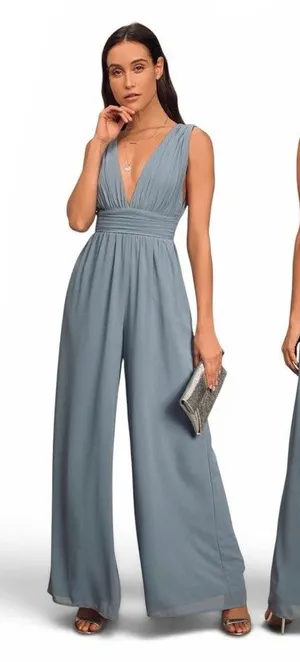 Lulus Divine Muse Slate Blue Wide-Leg Jumpsuit size Medium NWT thumbnail 1