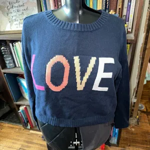 Z Supply Love rainbow navy S cropped cotton sweater thumbnail 2