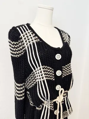 Laureate Lane Cardigan Size‎ XL Wool Striped Chunky Rope Tie Sweater Retro Boho thumbnail 2