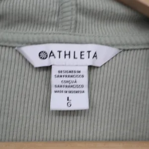 Athleta Hoodie Women Large Green Knit Ribbed Cotton Stretch Long Sleeve Pullover thumbnail 3