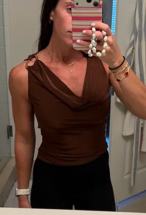 Cowl Neck Top with Gold Hardware Brown thumbnail 1