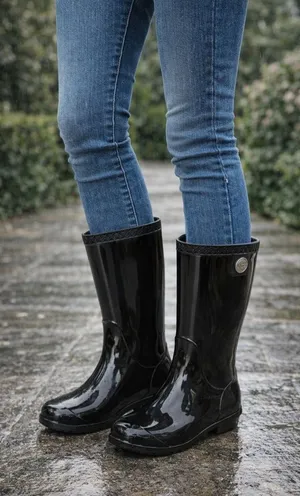 UGG Black Glossy Rain Boots Size 6 Waterproof Rubber Mid Calf thumbnail 1