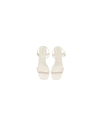 NWT Anne Klein Square Toe Dress Sandals Block Heel Bone Crinkle Off White 9M thumbnail 2