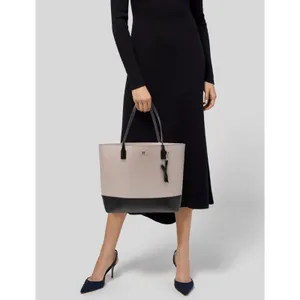 NWOT Kate Spade Black n Beige Leather Kristen Top Zip Tote Bag thumbnail 6