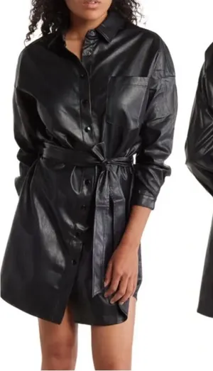FRNCH Black Faux Leather Shirt/ ernaux dress in bordeaux thumbnail 1