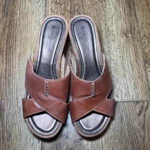 Naturalizer N5 Comfort Brown Leather Crisscross Wedge Sandals Womens 7.5 M -READ thumbnail 5