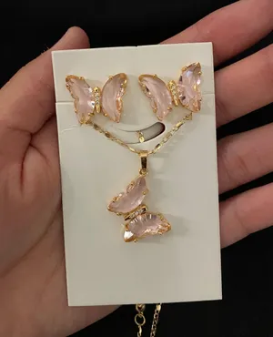 Plated Pink Butterfly Necklace & Earring Set thumbnail 1