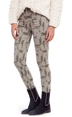 Free‎ People Women's Green Long and Lean Edgy Camo Skinny Denim Jeans - 27 thumbnail 1