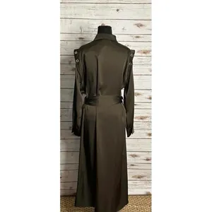 Zara olive green satin grommet detail belted Ring Trim maxi shirtdress Size M thumbnail 8