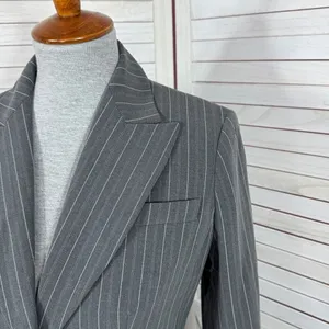 Vintage Moda International Pinstripe‎ Long Blazer Jacket Grey Pink 4 thumbnail 6