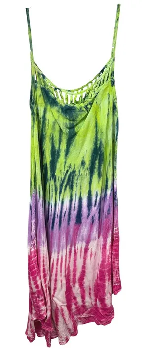Beach by Exist OS Midi Dress Tie Dye Handkerchief Green Purple Pink Rayon‎ 275 thumbnail 1