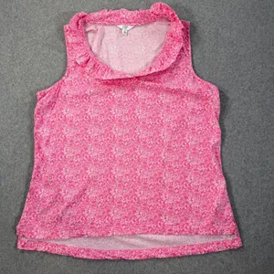 Crown & Ivy Ruffle Collar Sleeveless Blouse Womens Large Pink/White Floral thumbnail 1