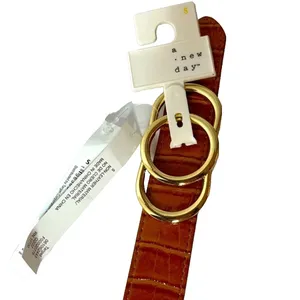 A New Day Women's Cognac & Gold Triple Plaque Belt Size Small NEW! thumbnail 3