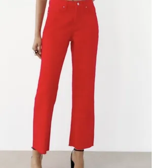 Zara Red Mid Rise Straight Denim Jeans thumbnail 7