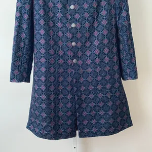 Laromani Blue Embroidered Sequin‎ Sherwani Nehru Collar Long Jacket Coat thumbnail 3
