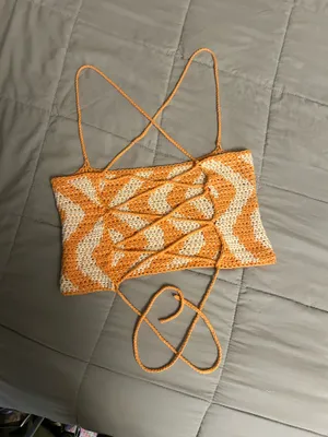 Handmade Orange Cream Crochet Top Size M thumbnail 2