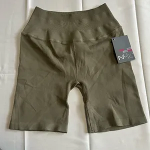 NWT Nux Active High Waisted Olive Sage Green Ribbed Biker Shorts Size Small thumbnail 1