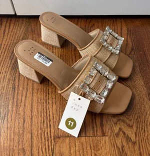 a new day Beige Crystal-Embellished Block Heel Mules Size 11 New thumbnail 1
