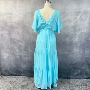 Boston Proper Women Tiered Gauze Maxi Dress Size XL Flutter Sleeve Flowy Coastal thumbnail 2