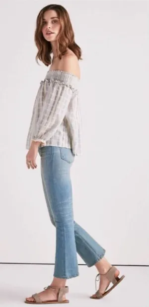 Lucky Brand‎ Amelia off the shoulder boho light blue crop blouse women’s M NEW thumbnail 1
