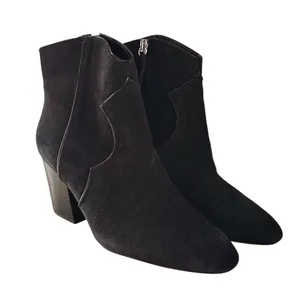 ZARA Womens Sz 36 US 6 Suede Leather Cowboy Ankle Boots Black Block Heel Booties thumbnail 2