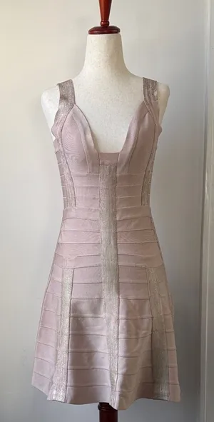 Herve Leger Blush and Silver Mini Dress Size Small thumbnail 1