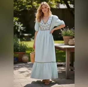 Ex Voto Embroidered Maxi Dress SMALL Hayes in Whispering Blue NEW NWT thumbnail 9