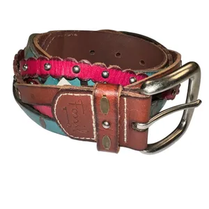 Fossil Leather Braided StuddedTricolor Boho Western Belt Size 32-36 thumbnail 8
