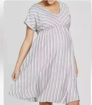 Isabel Maternity Striped V-Neck Dress thumbnail 1