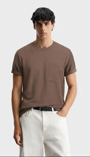 Ben Sherman Pocket T-Shirt Mens Large Brown Textured Cotton Crew Neck NWOT thumbnail 1