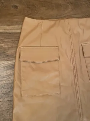 AND NOW THIS - Trendy Brown Vegan Leather Cargo Mini Skirt Size Medium thumbnail 4