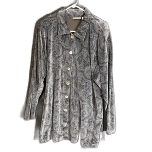 Elizabeth by Liz Claiborne Womens Size 2 Paisley Velour Button Front Tunic Top thumbnail 2