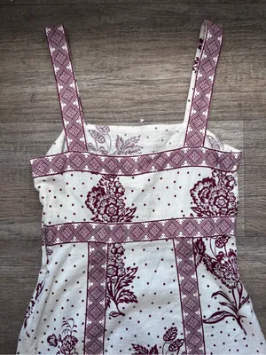 Cottagecore Cotton Linen Block Print Floral Polka Dot Maxi Dress Boho Tulip C. thumbnail 7