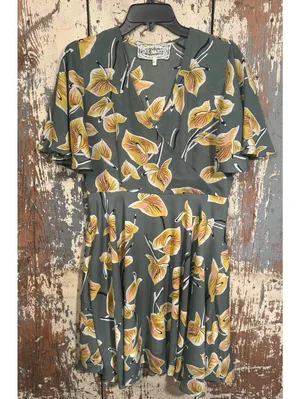 Pink Martini size Large Garden of Love dress Modcloth Green yellow Floral thumbnail 2