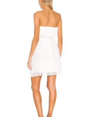 NWT BCBG MaxAzria Tulle Lace Strapless Ruffle Mini Dress Off White Bridal Size 6 thumbnail 4