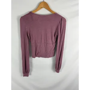 Lulus Purple V Neck Surplus Long Sleeve Soft Stretch Top Size Small thumbnail 4